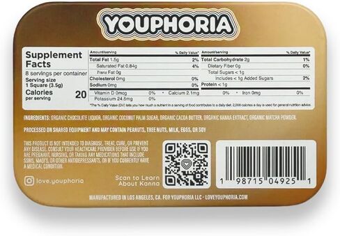 Youphoria Dark Chocolate Hearts, 600mg Kanna Supplement with L-Theanine for Relaxation, Organic, 8 Count in Saudi Arabia