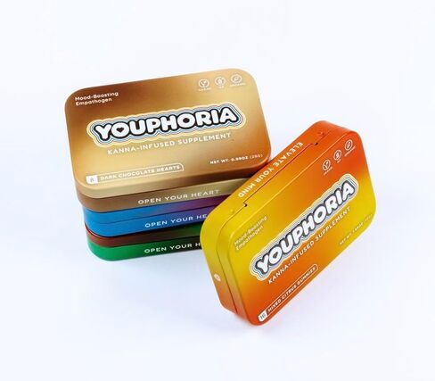 Youphoria Dark Chocolate Hearts, 600mg Kanna Supplement with L-Theanine for Relaxation, Organic, 8 Count in Saudi Arabia