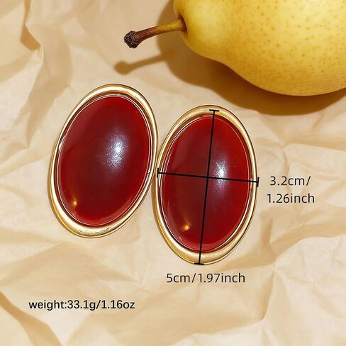 Vintage Large Gold Chunky Oval Black Resin Stud Earrings for Women, Retro Trendy Big Green Turquoise Earring Minimalist Party Jewelry Gift Accessories in Kuwait