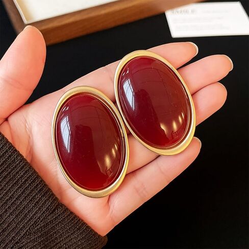 Vintage Large Gold Chunky Oval Black Resin Stud Earrings for Women, Retro Trendy Big Green Turquoise Earring Minimalist Party Jewelry Gift Accessories in Kuwait