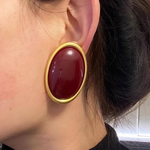 Vintage Large Gold Chunky Oval Black Resin Stud Earrings for Women, Retro Trendy Big Green Turquoise Earring Minimalist Party Jewelry Gift Accessories in Kuwait