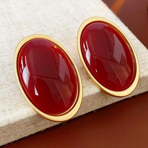 Vintage Large Gold Chunky Oval Black Resin Stud Earrings for Women, Retro Trendy Big Green Turquoise Earring Minimalist Party Jewelry Gift Accessories in Kuwait