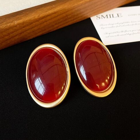 Vintage Large Gold Chunky Oval Black Resin Stud Earrings for Women, Retro Trendy Big Green Turquoise Earring Minimalist Party Jewelry Gift Accessories in Kuwait