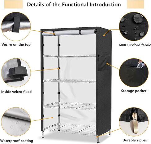 Storage Shelf Cover, Waterproof Dustproof Shelving Unit Protector, Fits 48"Wx20"Dx72"H, With Zipper, Black (Cover Only) in Kuwait