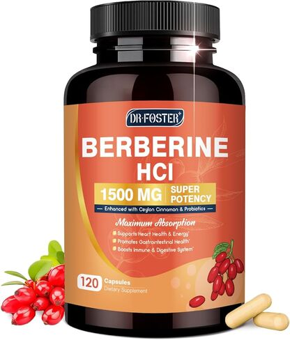 DRFOSTER Berberine HCL 1500mg, Berberine Supplement with Ceylon Cinnamon, Magnesium & Probiotics - Supports Gut Health & Immune System, Non-GMO, 120 Capsules in Kuwait