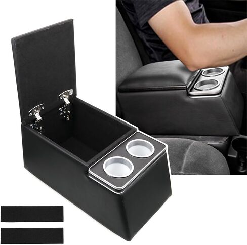 Black Universal Truck Seat/Bench Organizer with LED Light, USB Port, Cup Holders, Armrest, Padded Top Lid - Ideal for Business Upgrade Center Console Organizerand in Saudi Arabia