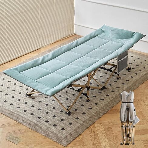 Lightweight Folding Bed Adult Portable Folding Bed, Steel Tubular Frame, With Headrest, Portable Folding Camping Bed, Side Storage Pockets, Space-saving Folding Bed Camping Folding Bed(Green,190*71*36 in Saudi Arabia