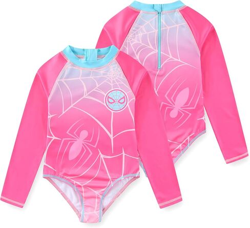 Marvel Spider-Man Girls UPF 50+ One Piece Swimsuit Long Sleeve Rash Guard Bathing Suit for Big Kids in Saudi Arabia