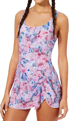 ملابس سباحة للفتيات من 7 إلى 18 عامًا من قطعة واحدة، بدلة سباحة بنمط زهور وأشرطة قابلة للتعديل in Kuwait