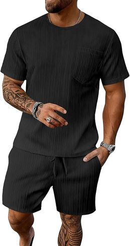 ملابس الشاطئ الصيفية للرجال من Bealin مكونة من قطعتين تي شيرتات وسروال قصير الأكمام عتيقة مجموعات نسيج العطلات in Kuwait