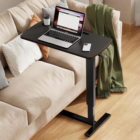 Foldable Overbed Table with Wheels, Pneumatic Adjustable Overbed Bedside Table, Mobile Standing Desk, Hospital Bed Tables Over The Bed, Rolling Laptop Desk with Casters for Home Office in Kuwait