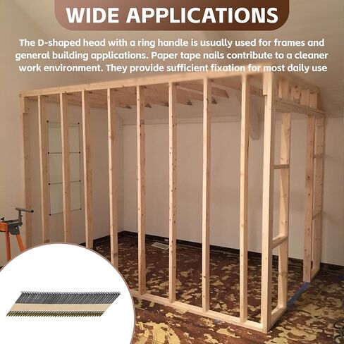 34 Degree Framing Nails,3"×.122"Ring Shank,D Head Nail,Anti-rust coating Paper Tape Strip Nails,1,000 Count in Saudi Arabia