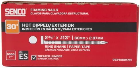 SENCO Framing Nails | 30 Degree | 2-3/8 Inch x .113 | Ring Shank | Paper Tape Collated Nail | Hot Dipped Galvanized |1,000 ct.| G624ASBXNR in Saudi Arabia