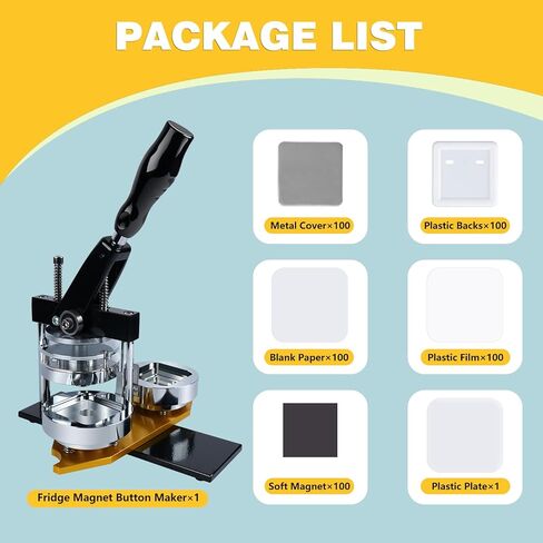 Fridge Magnet Button Maker Machine,1.97 in/50mm Metal Square Pin Maker Machine for Refrigerator Magnet,DIY Pin Badge Button Press Kits with 100 Sets Badge Supplies in Kuwait