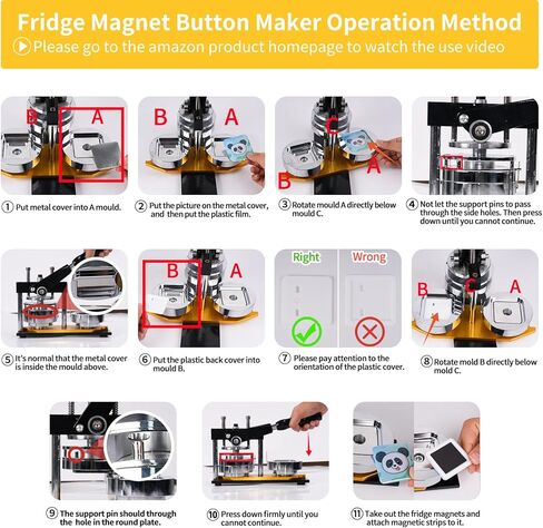 Fridge Magnet Button Maker Machine,1.97 in/50mm Metal Square Pin Maker Machine for Refrigerator Magnet,DIY Pin Badge Button Press Kits with 100 Sets Badge Supplies in Kuwait