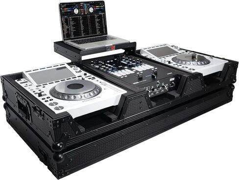 حافظة ProX XS-CDM3000WLTBL DJ Coffin لـ Pioneer 2X CDJ-3000 CD وDJM-900NXS2 خلاط مع عجلات ورف للكمبيوتر المحمول (أسود على أسود) in Saudi Arabia