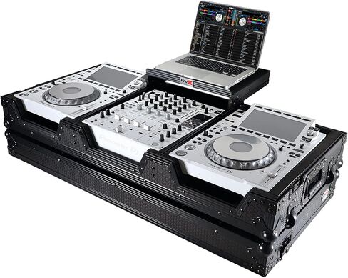 حافظة ProX XS-CDM3000WLTBL DJ Coffin لـ Pioneer 2X CDJ-3000 CD وDJM-900NXS2 خلاط مع عجلات ورف للكمبيوتر المحمول (أسود على أسود) in Saudi Arabia