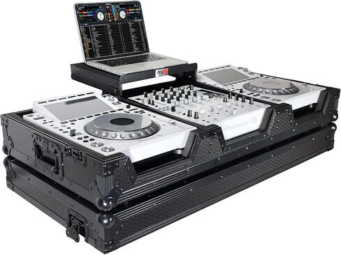 حافظة ProX XS-CDM3000WLTBL DJ Coffin لـ Pioneer 2X CDJ-3000 CD وDJM-900NXS2 خلاط مع عجلات ورف للكمبيوتر المحمول (أسود على أسود) in Saudi Arabia