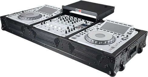 حافظة ProX XS-CDM3000WLTBL DJ Coffin لـ Pioneer 2X CDJ-3000 CD وDJM-900NXS2 خلاط مع عجلات ورف للكمبيوتر المحمول (أسود على أسود) in Saudi Arabia
