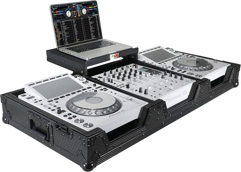 حافظة ProX XS-CDM3000WLTBL DJ Coffin لـ Pioneer 2X CDJ-3000 CD وDJM-900NXS2 خلاط مع عجلات ورف للكمبيوتر المحمول (أسود على أسود) in Saudi Arabia