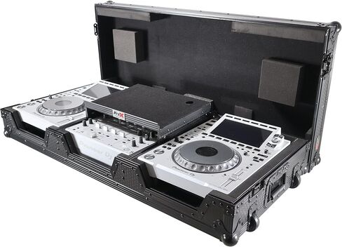 حافظة ProX XS-CDM3000WLTBL DJ Coffin لـ Pioneer 2X CDJ-3000 CD وDJM-900NXS2 خلاط مع عجلات ورف للكمبيوتر المحمول (أسود على أسود) in Saudi Arabia