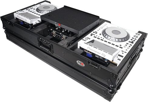 حافظة ProX XS-CDM3000WLTBL DJ Coffin لـ Pioneer 2X CDJ-3000 CD وDJM-900NXS2 خلاط مع عجلات ورف للكمبيوتر المحمول (أسود على أسود) in Saudi Arabia