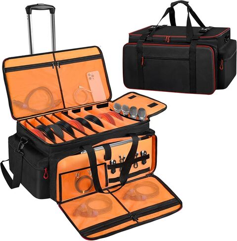 حقيبة كابل DJ كبيرة متدحرجة مع جيب للكمبيوتر المحمول والميكروفون، حقيبة معدات DJ مع فواصل وعربة قابلة للفصل، حقيبة مبطنة لتنظيم الكابلات، حقيبة أزعج مقاومة للماء لـ DJ الاحترافي، معدات الموسيقى والسفر in Kuwait