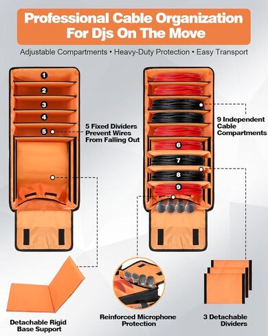 حقيبة كابل DJ كبيرة متدحرجة مع جيب للكمبيوتر المحمول والميكروفون، حقيبة معدات DJ مع فواصل وعربة قابلة للفصل، حقيبة مبطنة لتنظيم الكابلات، حقيبة أزعج مقاومة للماء لـ DJ الاحترافي، معدات الموسيقى والسفر in Kuwait