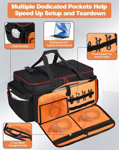 حقيبة كابل DJ كبيرة متدحرجة مع جيب للكمبيوتر المحمول والميكروفون، حقيبة معدات DJ مع فواصل وعربة قابلة للفصل، حقيبة مبطنة لتنظيم الكابلات، حقيبة أزعج مقاومة للماء لـ DJ الاحترافي، معدات الموسيقى والسفر in Kuwait