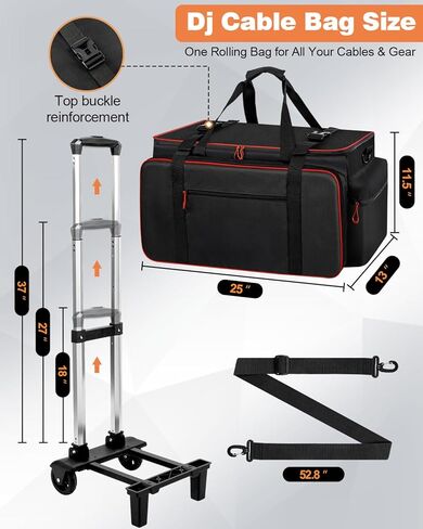حقيبة كابل DJ كبيرة متدحرجة مع جيب للكمبيوتر المحمول والميكروفون، حقيبة معدات DJ مع فواصل وعربة قابلة للفصل، حقيبة مبطنة لتنظيم الكابلات، حقيبة أزعج مقاومة للماء لـ DJ الاحترافي، معدات الموسيقى والسفر in Kuwait