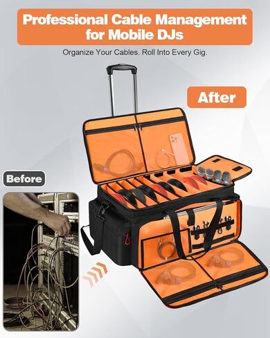 حقيبة كابل DJ كبيرة متدحرجة مع جيب للكمبيوتر المحمول والميكروفون، حقيبة معدات DJ مع فواصل وعربة قابلة للفصل، حقيبة مبطنة لتنظيم الكابلات، حقيبة أزعج مقاومة للماء لـ DJ الاحترافي، معدات الموسيقى والسفر in Kuwait