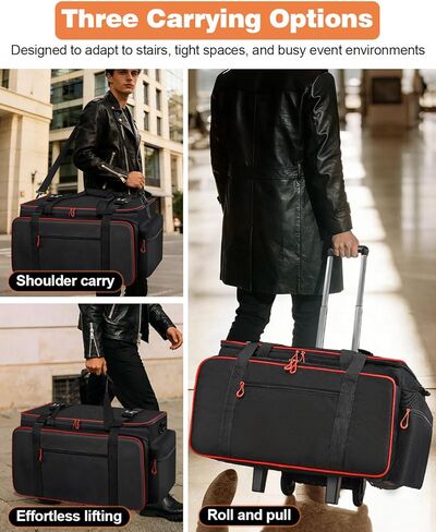 حقيبة كابل DJ كبيرة متدحرجة مع جيب للكمبيوتر المحمول والميكروفون، حقيبة معدات DJ مع فواصل وعربة قابلة للفصل، حقيبة مبطنة لتنظيم الكابلات، حقيبة أزعج مقاومة للماء لـ DJ الاحترافي، معدات الموسيقى والسفر in Kuwait