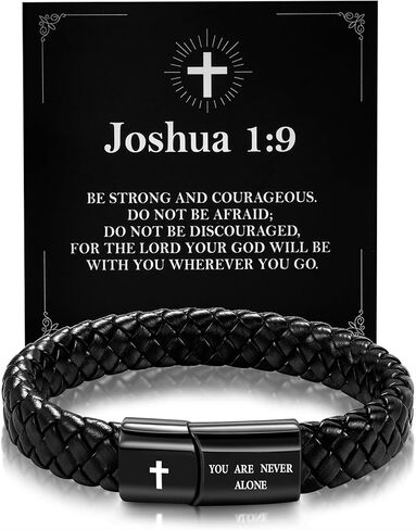 Christian Black Leather Bracelet for Men Religious Braided Bracelets Christmas Birthday Bracelet Gifts for Man Dad Husband in Kuwait