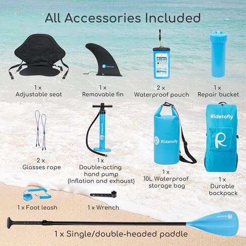 SU01 Stand Up Paddle Board, 10.6'x32''x6'' Inflatable Paddle Board with SUP Accessories, Included Hand Pump, Adjustable Paddle/Seat, Waterproof Bag, for Yoga, Fishing, Touring, Light-Blue in Saudi Arabia