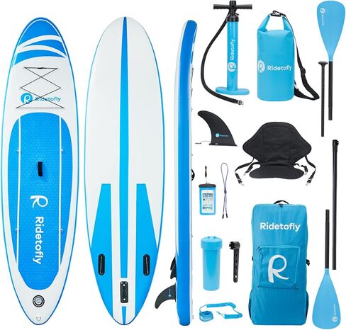 SU01 Stand Up Paddle Board, 10.6'x32''x6'' Inflatable Paddle Board with SUP Accessories, Included Hand Pump, Adjustable Paddle/Seat, Waterproof Bag, for Yoga, Fishing, Touring, Light-Blue in Saudi Arabia
