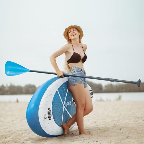 SU01 Stand Up Paddle Board, 10.6'x32''x6'' Inflatable Paddle Board with SUP Accessories, Included Hand Pump, Adjustable Paddle/Seat, Waterproof Bag, for Yoga, Fishing, Touring, Light-Blue in Saudi Arabia