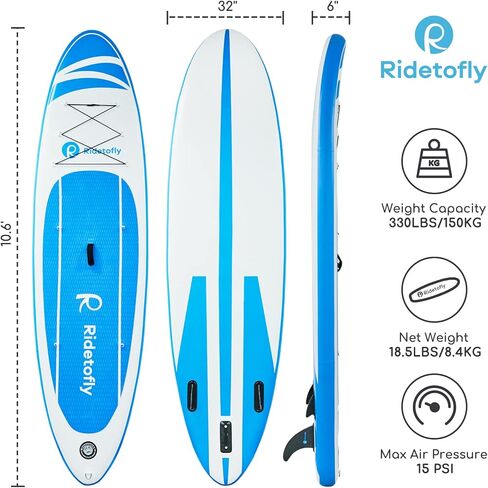 SU01 Stand Up Paddle Board, 10.6'x32''x6'' Inflatable Paddle Board with SUP Accessories, Included Hand Pump, Adjustable Paddle/Seat, Waterproof Bag, for Yoga, Fishing, Touring, Light-Blue in Saudi Arabia