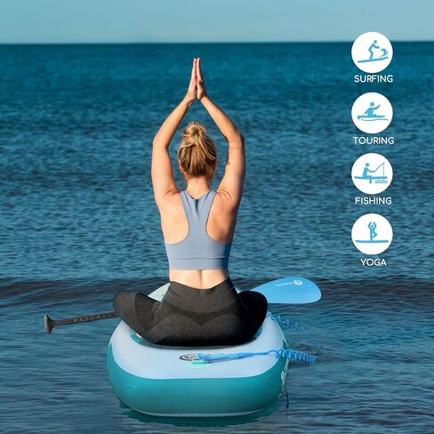 SU01 Stand Up Paddle Board, 10.6'x32''x6'' Inflatable Paddle Board with SUP Accessories, Included Hand Pump, Adjustable Paddle/Seat, Waterproof Bag, for Yoga, Fishing, Touring, Light-Blue in Saudi Arabia
