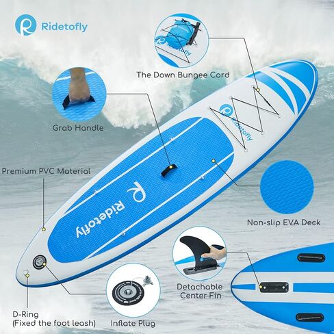 SU01 Stand Up Paddle Board, 10.6'x32''x6'' Inflatable Paddle Board with SUP Accessories, Included Hand Pump, Adjustable Paddle/Seat, Waterproof Bag, for Yoga, Fishing, Touring, Light-Blue in Saudi Arabia