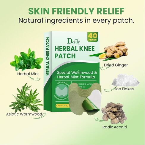 Original Herbal Knee Patch: Natural Wormwood & Menthol for Knee Support and Muscle - Extra Strength for a Temporary Relief - Adhesive Heat Patches Made with Natural Herbs for Wellness - 40 PCS in Kuwait