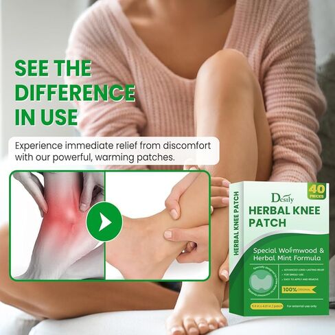 Original Herbal Knee Patch: Natural Wormwood & Menthol for Knee Support and Muscle - Extra Strength for a Temporary Relief - Adhesive Heat Patches Made with Natural Herbs for Wellness - 40 PCS in Kuwait