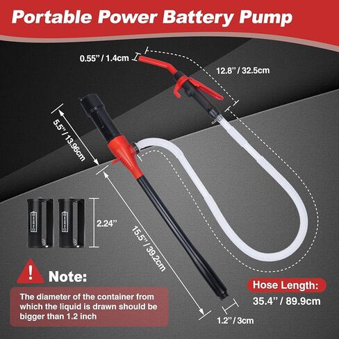 Portable Electric Siphon Pump for Gas and Diesel, Battery Operated Fuel Transfer Pump, 3.5GPM Flow, Oil Extractor 1/2" Discharge Tube, 24" Long- Ideal Gasoline Transfer Pump in Kuwait