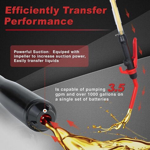 Portable Electric Siphon Pump for Gas and Diesel, Battery Operated Fuel Transfer Pump, 3.5GPM Flow, Oil Extractor 1/2" Discharge Tube, 24" Long- Ideal Gasoline Transfer Pump in Kuwait