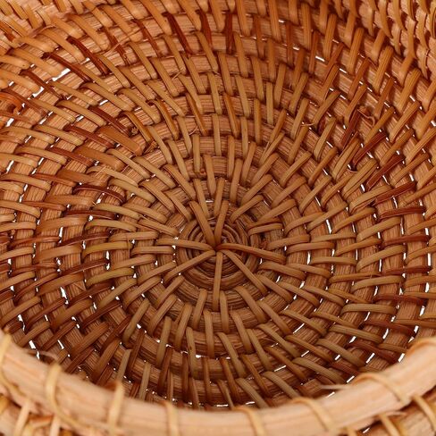 Handwoven Rattan Storage Box with Lid, Small Round Wicker Basket for Desktop Organization, Bathroom Shelf, Dresser, Natural Boho Home Decor Organizer in Saudi Arabia