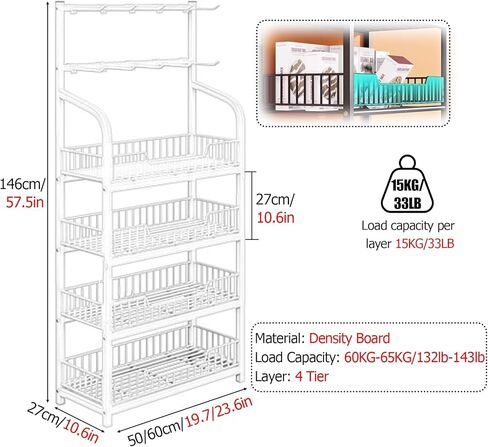 Potato Chip Snack Storage Shelf, 4 Tier Floor-Standing Display Stand for Store Cashier's Desk Bakery，Kitchen Counter Retail Basket Shelf (Color : 4 Tier White, Size : 60x27cm/23.6x10.6in) in Saudi Arabia