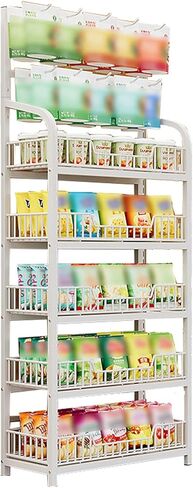 Potato Chip Snack Storage Shelf, 4 Tier Floor-Standing Display Stand for Store Cashier's Desk Bakery，Kitchen Counter Retail Basket Shelf (Color : 4 Tier White, Size : 60x27cm/23.6x10.6in) in Saudi Arabia