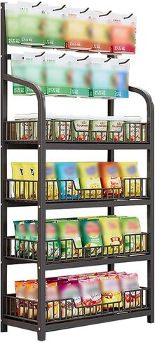 Potato Chip Snack Storage Shelf, 4 Tier Floor-Standing Display Stand for Store Cashier's Desk Bakery，Kitchen Counter Retail Basket Shelf (Color : 4 Tier White, Size : 60x27cm/23.6x10.6in) in Saudi Arabia