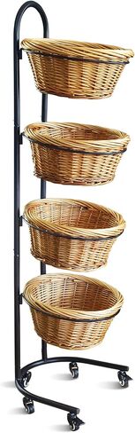 4 Tier Retail Display Stand with Wheels & Sign Clips, Brown Retail Display Rack Basket Stand, Farmers Market Display, Metal Market Display in Saudi Arabia