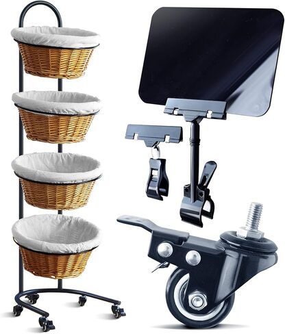 4 Tier Retail Display Stand with Wheels & Sign Clips, Brown Retail Display Rack Basket Stand, Farmers Market Display, Metal Market Display in Saudi Arabia