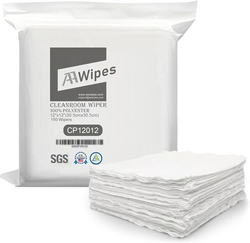 AAwipes Cleanroom Wipers 12"x12" (150 Pcs, 100% Polyester, 120GSM) Double Knit 100% Lint Free Cloths with Ultra-soft, Laser Sealed Edge Ultra-Soft Wipers CP12012 in Saudi Arabia